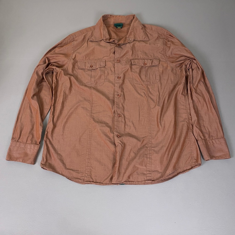 Vintage Marshall Fields Men's Large Button Down Shirt Copper Rust Long Sleeve *